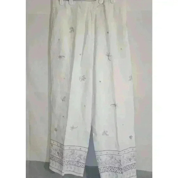 Carroll Reed Womems Linen Pants Size 10 Lined Embroidered Beach - Picture 1 of 13